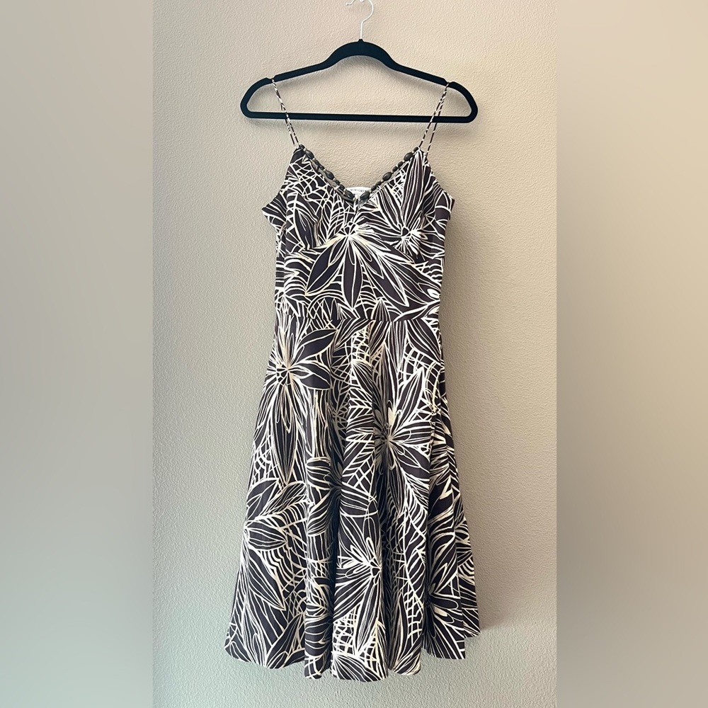 Newport News Linen Blend Tropical Fit & Flare Dress